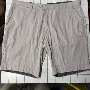 Ted Baker London Beshor Mens Chino Shorts Stone Beige Micro Check Stretch Cotton